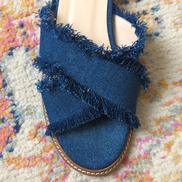 Jon Josef Noble Dark Wash Denim Frayed Criss Cross Open Toe Slide Sandals 9 - Picture 11 of 15